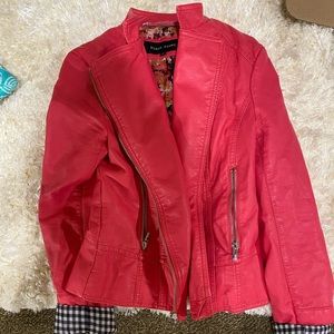 Pink Vegan Leather Jacket w Gingham Lining